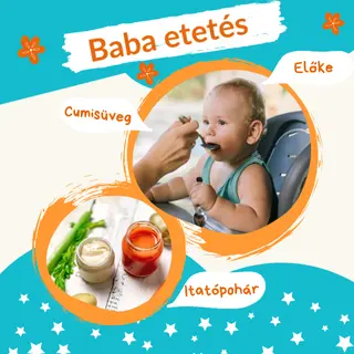 Baba etetés, cumisüvegek, tápszer tartó, etető háló, előke, itatópohár