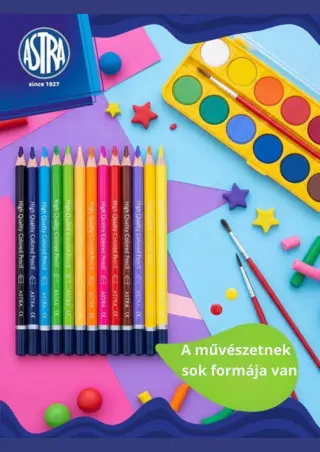 Astra márkájú írószerek, színesceruza, vízfesték, ecsetek, radír