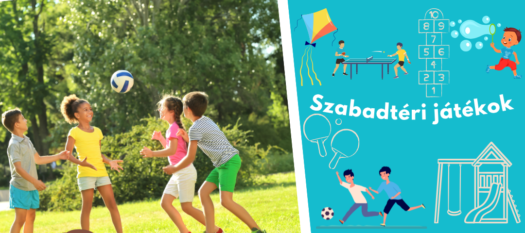 Szabadtári játékok labdák, biciklik, rollerek, tollas, ping-pong, futóbicikli, trambulin