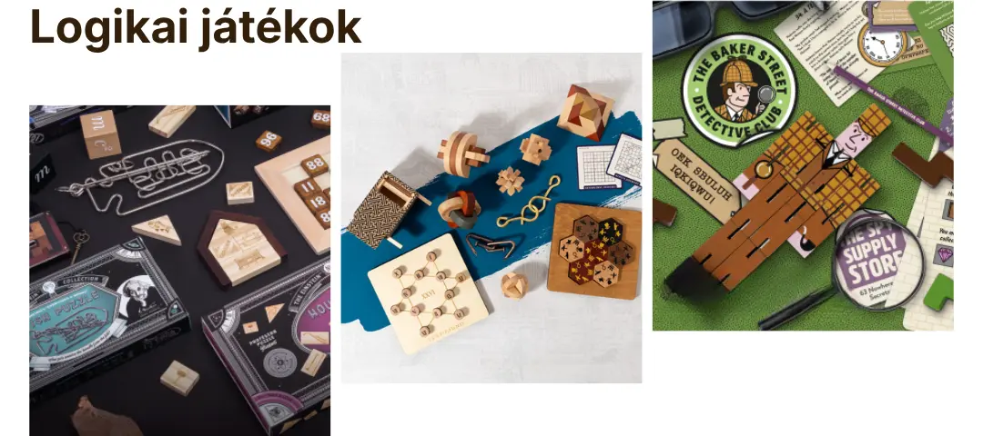 Logikai játékok ördöglakatok, smart gamesek, clue puzzle, rubik kockák