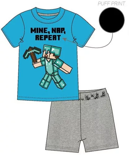 Minecraft Mine Nap Repeat gyerek rövid pizsama 10 év / 140 cm