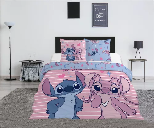Disney Lilo és Stitch, A csillagkutya Love You dupla, kétszemélyes ágyneműhuzat 240×220cm, 65x65 cm