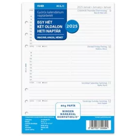   Kalendárium betét, tervező, Filofaxhoz, pocket méret, heti, 1 hét/2 oldal, 2025