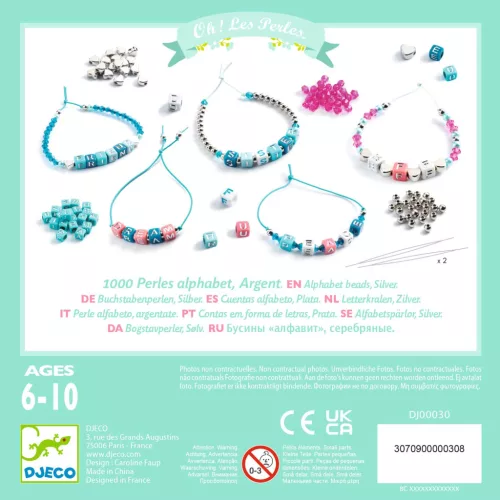 Djeco 0030 Ékszerkészítő készlet - Betű gyöngyök, ezüst - Alphabet beads, Silver