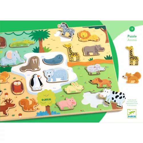 Djeco 1830 Formaillesztő, formaberakó - Állati formák - Puzzlo Animo - FSC 100%