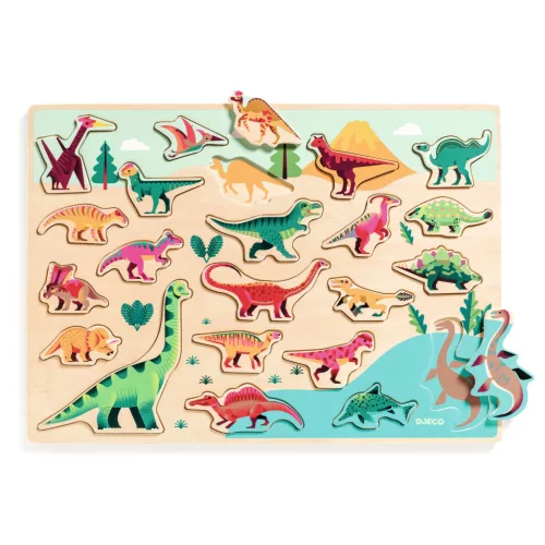 Formaillesztő, formaberakó - Színes dínók - Puzzlo Vroom - FSC 100%