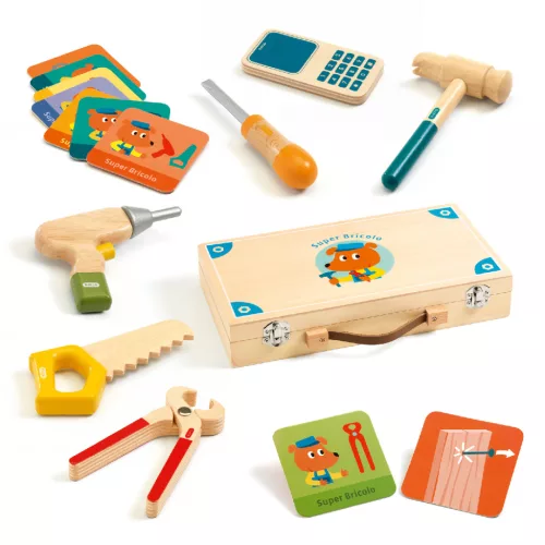 Djeco 6500 Játék szerszám - Szerszámos táska - Super Bricolo