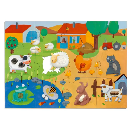Djeco 7117 Óriás puzzle - Tanya - Tactile farm puzzle