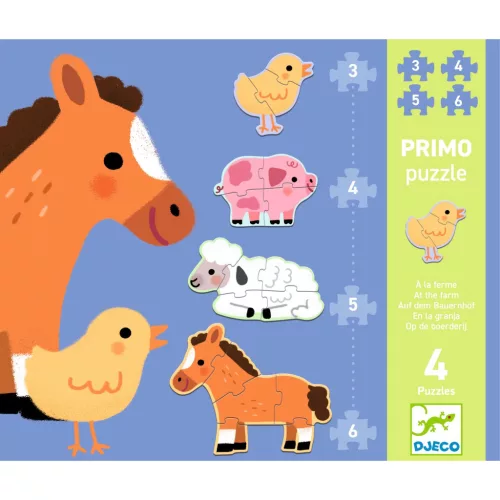 Djeco DJ07153 Primo puzzle - A farmon, 3-4-5-6 db-os - At the farm