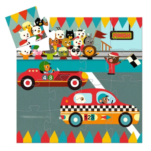 Djeco 07273 Formadobozos puzzle - Versenyautó, 16 db-os - The racing car
