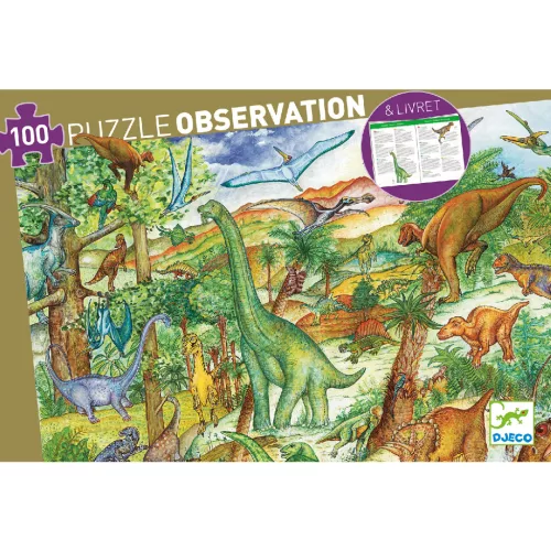 Djeco 7424 Megfigyeltető puzzle - Dinoszauruszok 100 db-os