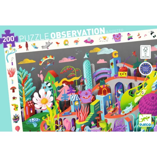 Djeco 7462 Megfigyeltető puzzle - Őrült város, 200 db-os - Crazy Town - 200 pcs - FSC MIX