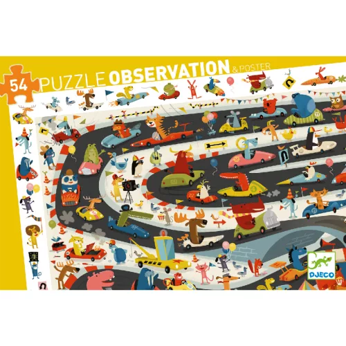 Djeco 7564 Megfigyeltető puzzle - Állati autóverseny - Car rally