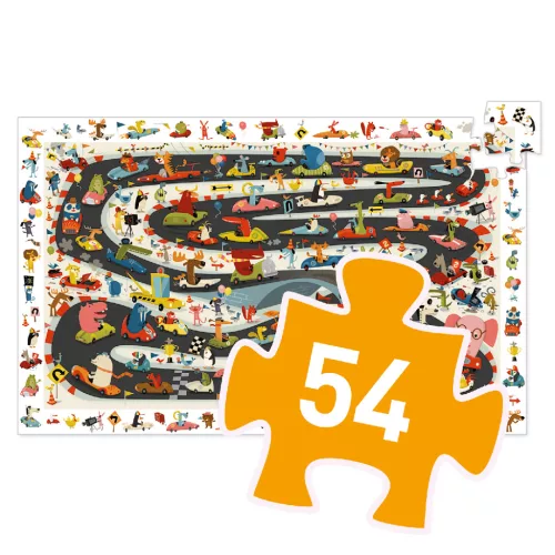 Djeco 7564 Megfigyeltető puzzle - Állati autóverseny - Car rally