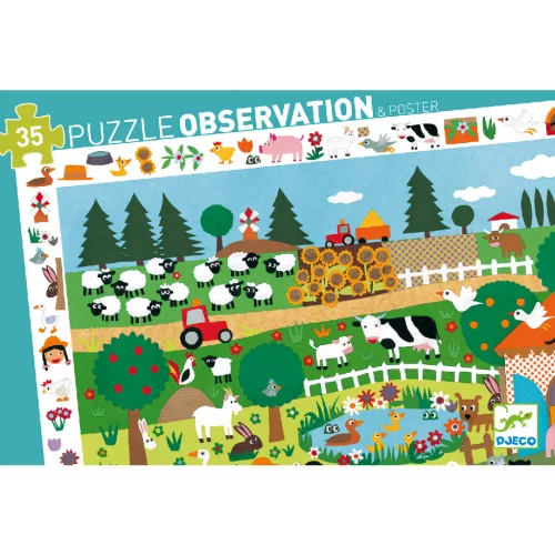 Djeco 7591 Megfigyetetlő puzzle - A farm, 35 db-os - The farm