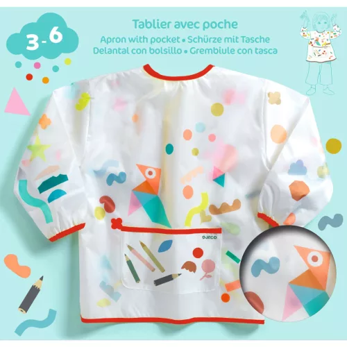 Kötény zsebbel - Matrica és ceruza mintás - Apron with pocket - Stickers and pencils