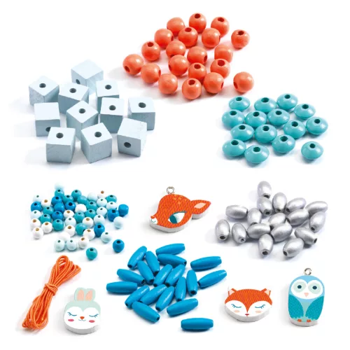 Fagyöngy készlet - Erdei állatkák - Wooden beads, small animals