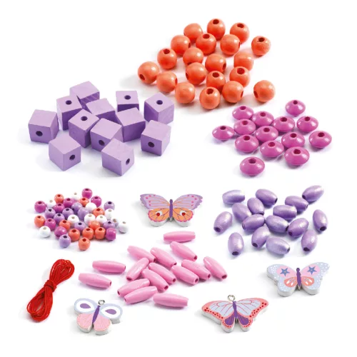 Fagyöngy készlet - Pillangók - Wooden beads, buterflies