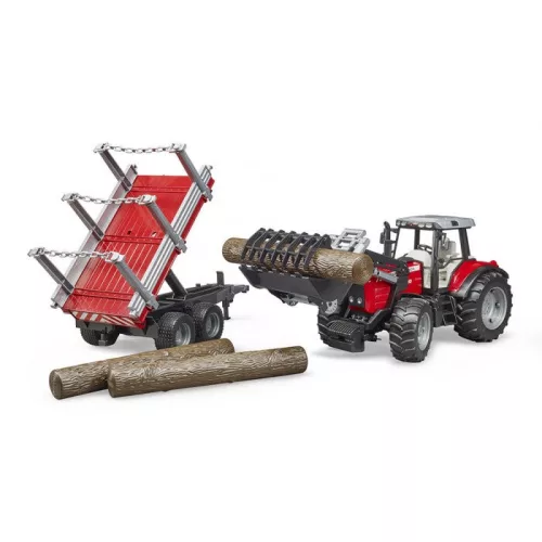 Bruder Massey Ferguson 7480 Homlokrakodóval és rönkszállitóval (02046)