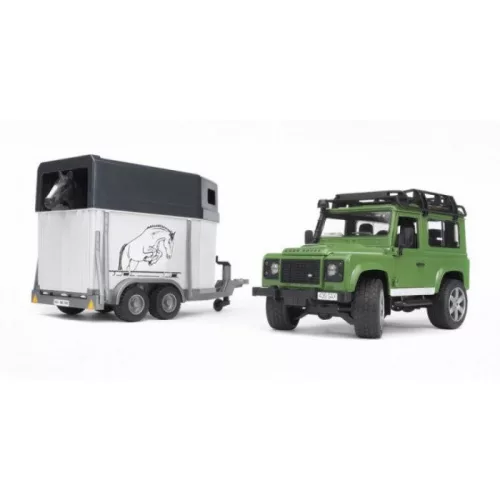 Bruder Land Rover Defender lószállítóval és lóval (02592)