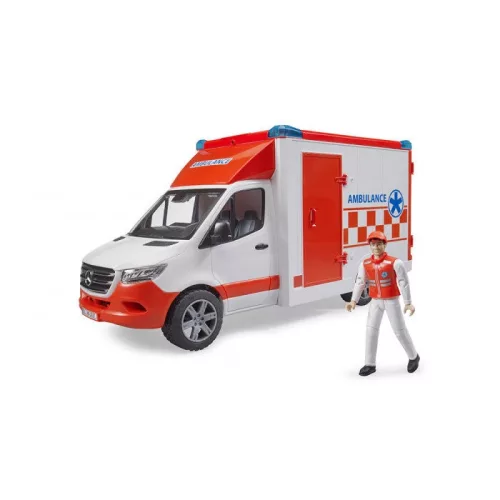Bruder MB Sprinter mentőautó sofőrrel, nyitható ajtókkal és fény+hangmodullal (02676)