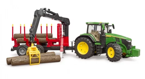 Bruder John Deere 7R 350 erdészeti pótkocsival és 4 farönkkel (03154)