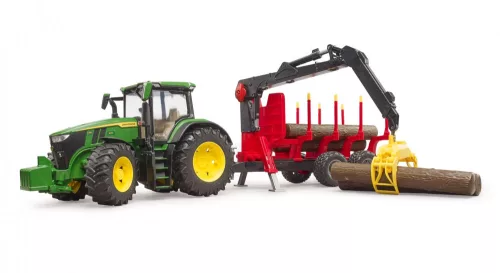 Bruder John Deere 7R 350 erdészeti pótkocsival és 4 farönkkel (03154)
