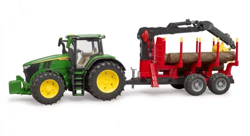 Bruder John Deere 7R 350 erdészeti pótkocsival és 4 farönkkel (03154)