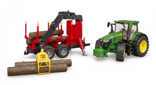 Bruder John Deere 7R 350 erdészeti pótkocsival és 4 farönkkel (03154)