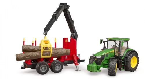 Bruder John Deere 7R 350 erdészeti pótkocsival és 4 farönkkel (03154)