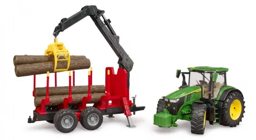 Bruder John Deere 7R 350 erdészeti pótkocsival és 4 farönkkel (03154)