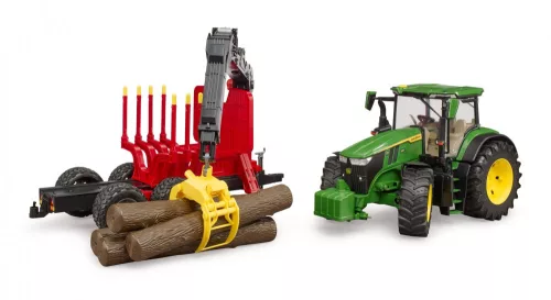 Bruder John Deere 7R 350 erdészeti pótkocsival és 4 farönkkel (03154)