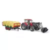Bruder Case IH Optum 300 CVX homlokrakodóval, utánfutóval és hengerbálákkal (03198)