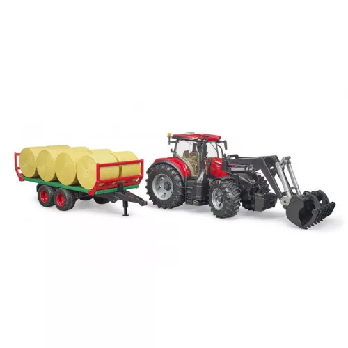 Bruder Case IH Optum 300 CVX homlokrakodóval, utánfutóval és hengerbálákkal (03198)