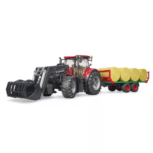 Bruder Case IH Optum 300 CVX homlokrakodóval, utánfutóval és hengerbálákkal (03198)