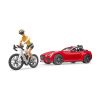 Bruder Roadster piros, 1 biciklivel és kerékpárossal (03485)