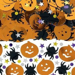 Fekete Pók és Sütőtök Mintájú Konfetti Fényes Csillagokkal és Pöttyökkel Halloweenre - 14 gramm