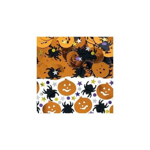 Fekete Pók és Sütőtök Mintájú Konfetti Fényes Csillagokkal és Pöttyökkel Halloweenre - 14 gramm
