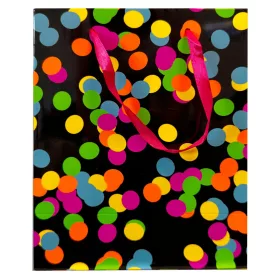 Pöttyös Neon ajándéktasak, ajándékzacskó 18x10x23 cm