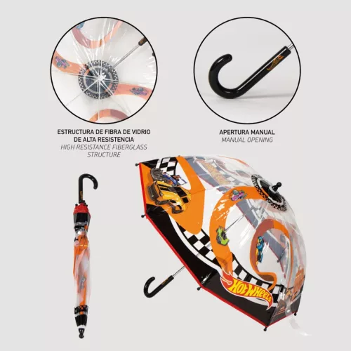 Hot Wheels Race gyerek átlátszó esernyő Ø71 cm