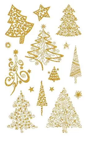 Matrica, papír, 1 ív, 76x120 mm, AVERY ZWECKFORM, "Z-Design No.52273", arany fenyőfák