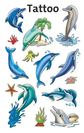 Matrica, tetoválás, 1 ív, 76x120 mm, AVERY ZWECKFORM, "Z-Design No.56439", delfinek tengeri csillagokkal