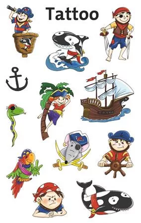 Matrica, tetoválás, 1 ív, 76x120 mm, AVERY ZWECKFORM, "Z-Design No.56683", kalózok