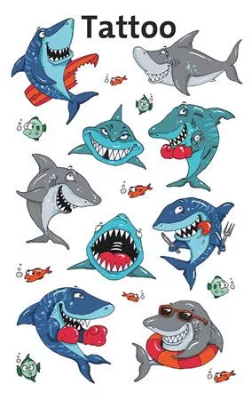 Matrica, tetoválás, 1 ív, 76x120 mm, AVERY ZWECKFORM, "Z-Design No.56770",  cápák