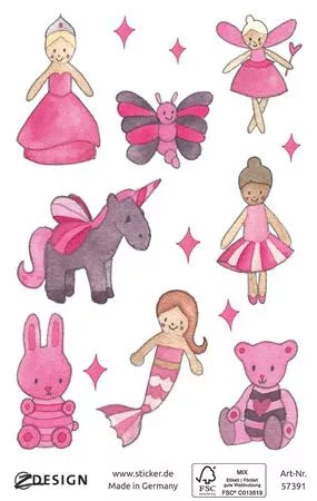 Matrica, papír, 1 ív, 76x120 mm, AVERY ZWECKFORM, "Z-Design No.57391", rózsaszín tündér világ