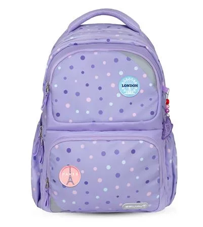 Iskolatáska, cipzáras, BELMIL "Maxi Pack Purple Dots", lila pöttyös