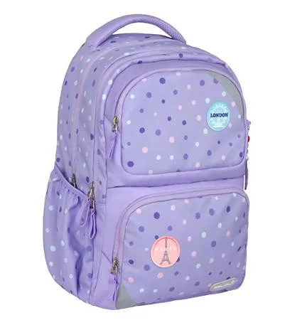 Iskolatáska, cipzáras, BELMIL "Maxi Pack Purple Dots", lila pöttyös