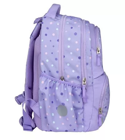 Iskolatáska, cipzáras, BELMIL "Maxi Pack Purple Dots", lila pöttyös