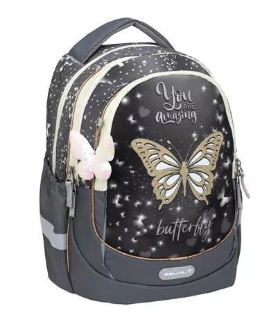 Iskolatáska, cipzáras, BELMIL "Leisure Plus Starlight Butterfly", csillagfény pillangó
