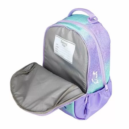 Iskolatáska, cipzáras, laptoptartóval, BELMIL "Companion Serenity", lila, pillangó